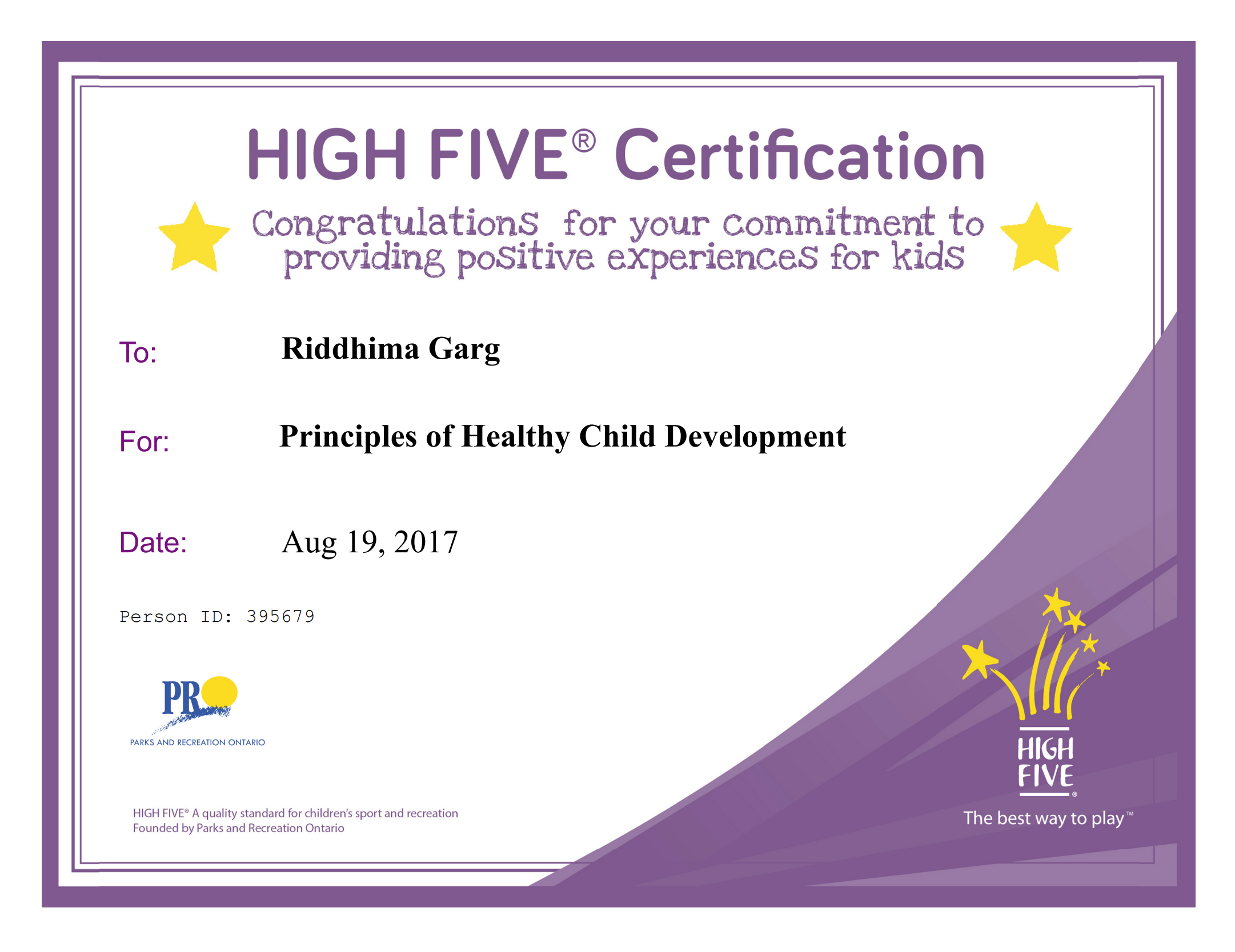 HIGH FIVE certification